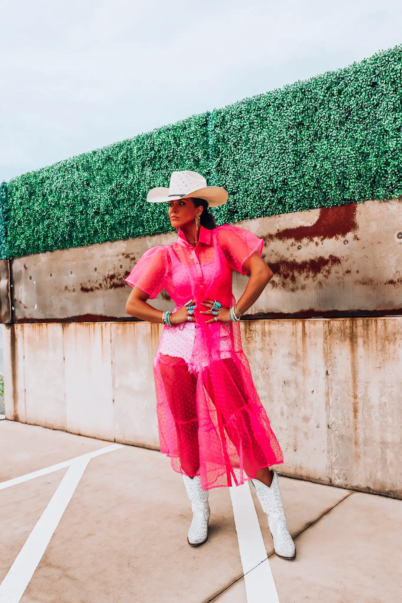 Pink Swiss Dot Organza Tunic Dress