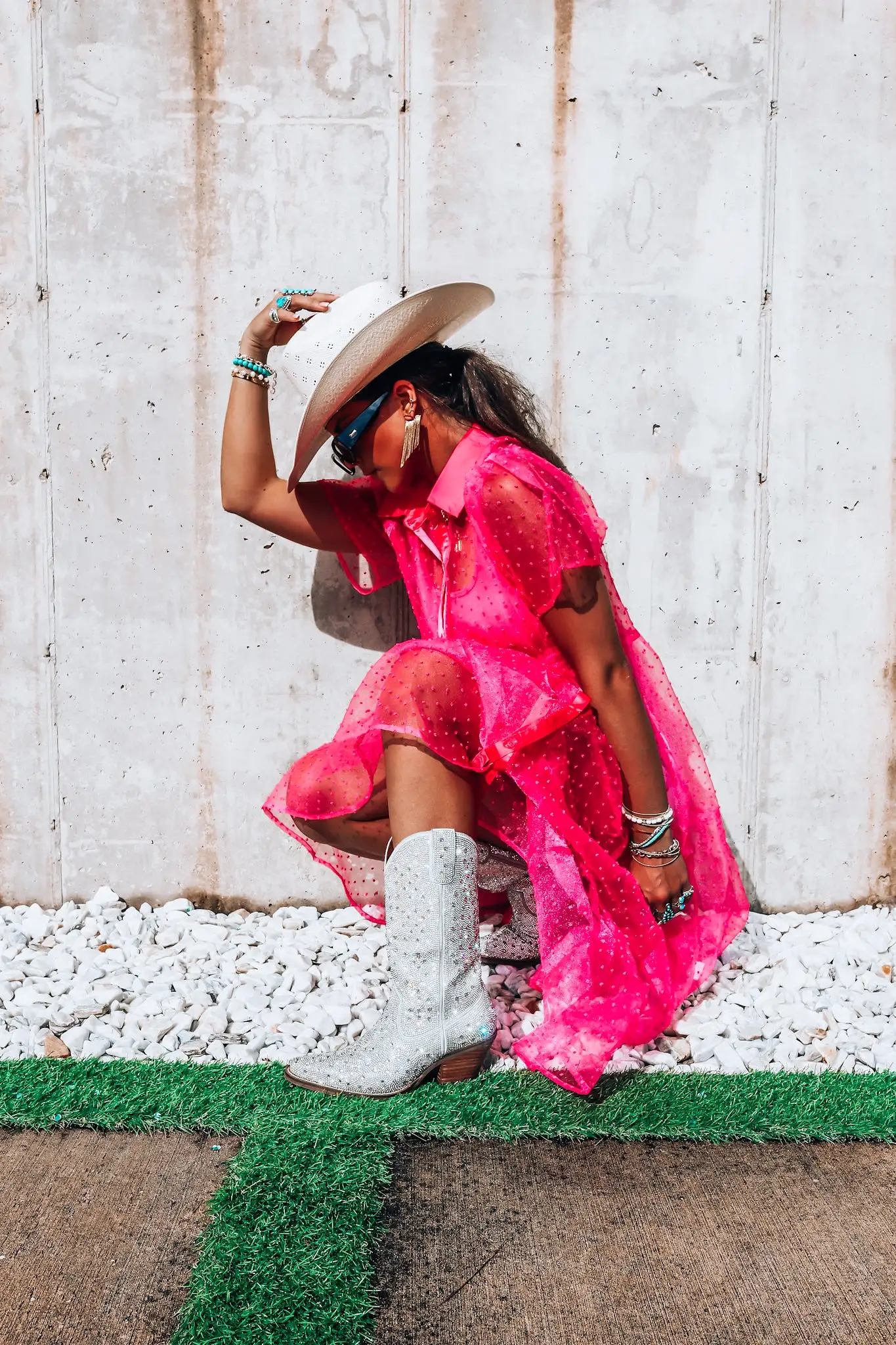 Pink Swiss Dot Organza Tunic Dress