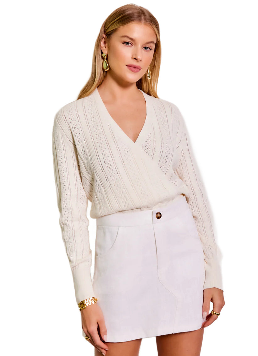 Pointelle Wrap Sweater Cream