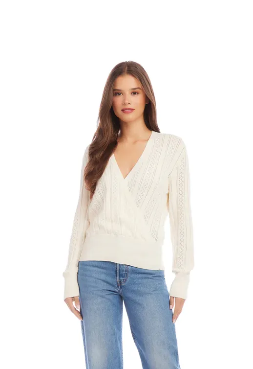 Pointelle Wrap Sweater Cream