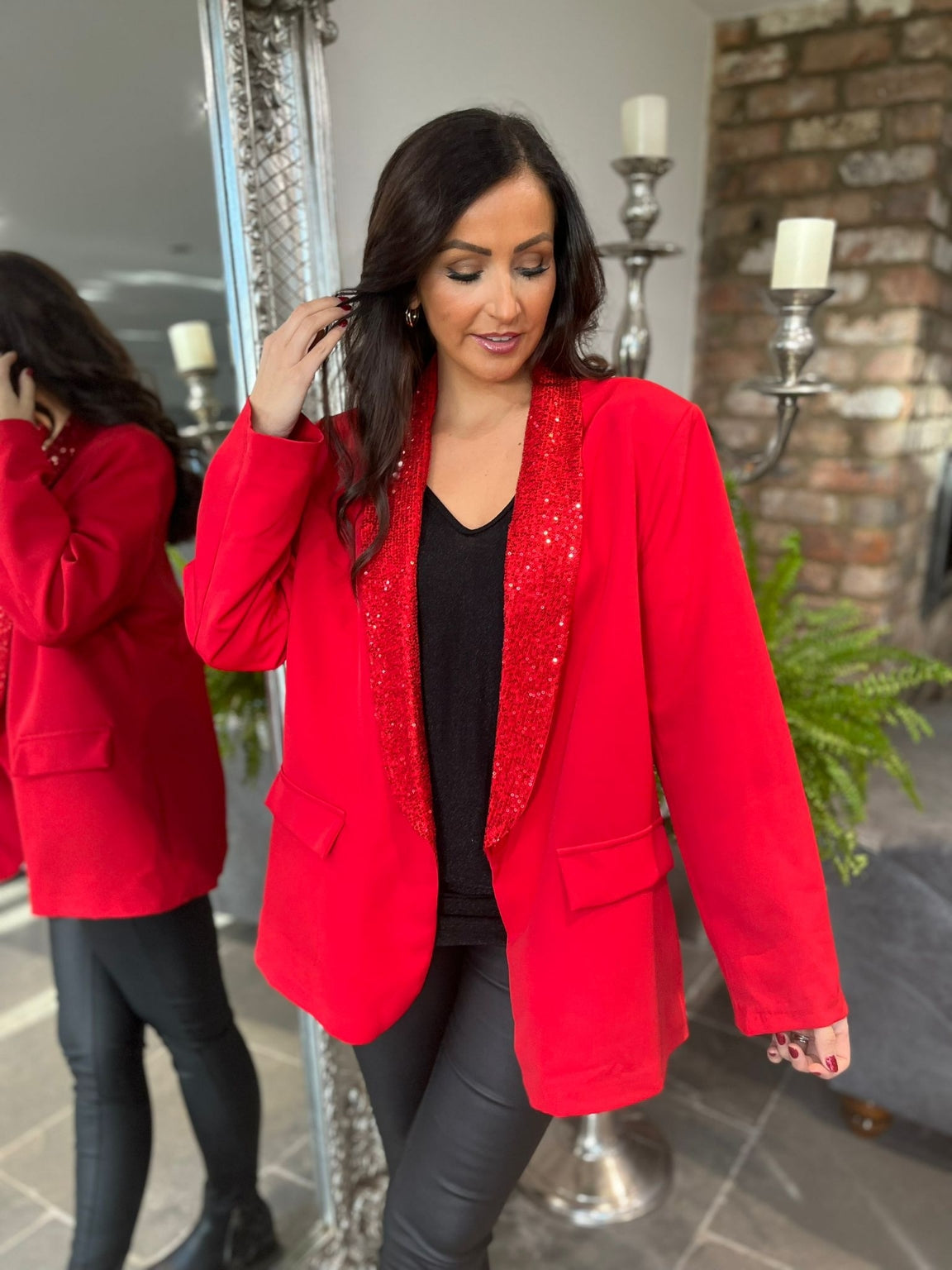 Red Sequin Collar Blazer Francesca