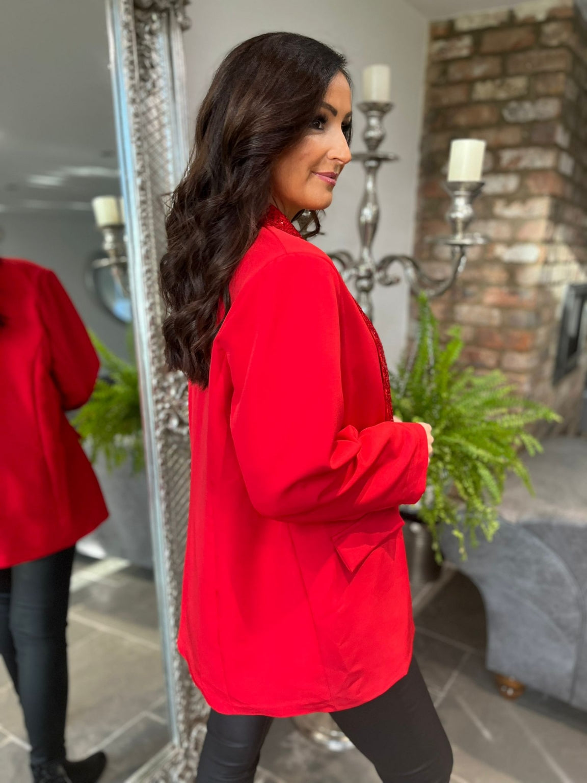 Red Sequin Collar Blazer Francesca