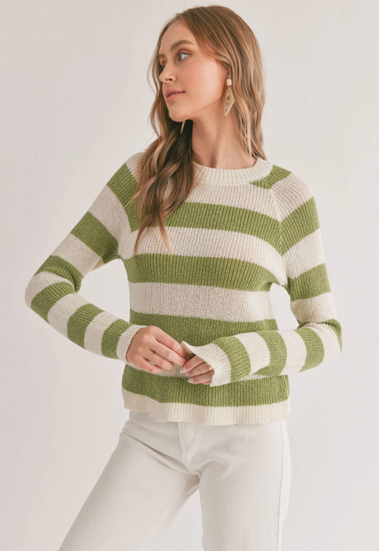 Sadie & Sage - Clem Striped Sweater Ivory Green