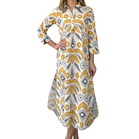 Sara Long Tunic - Ikat Celery/Blue