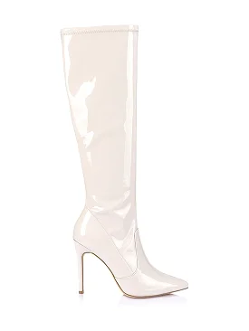 Savannah Tall Boots - Bone Patent Stretch