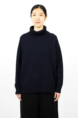 Side Slit Pullover Turtleneck Navy