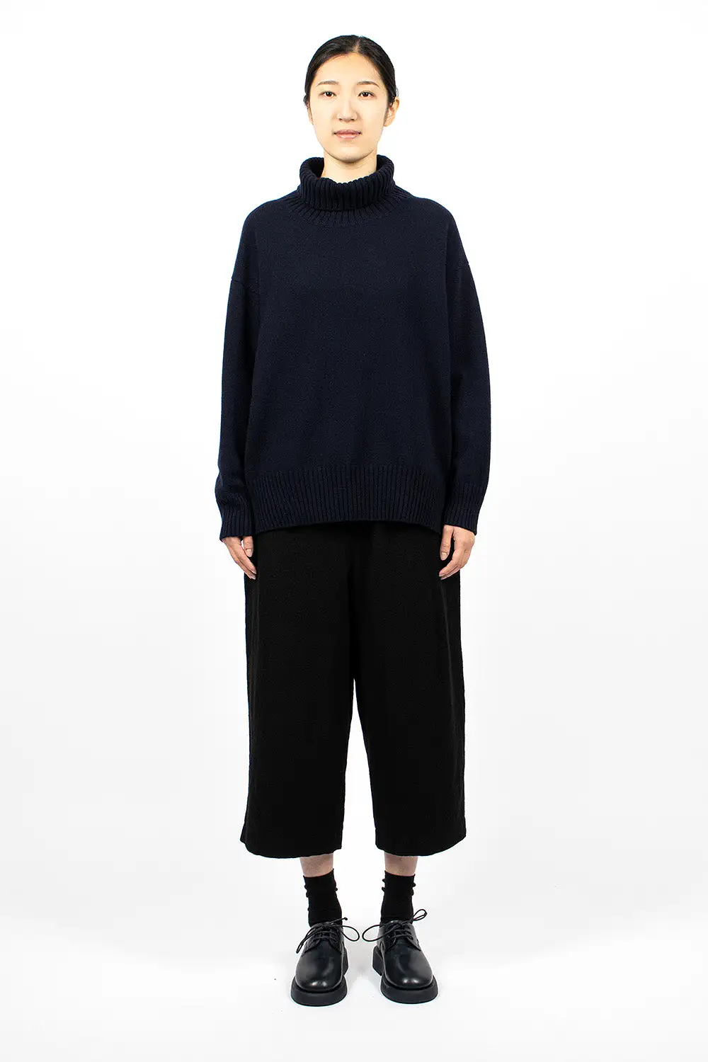 Side Slit Pullover Turtleneck Navy