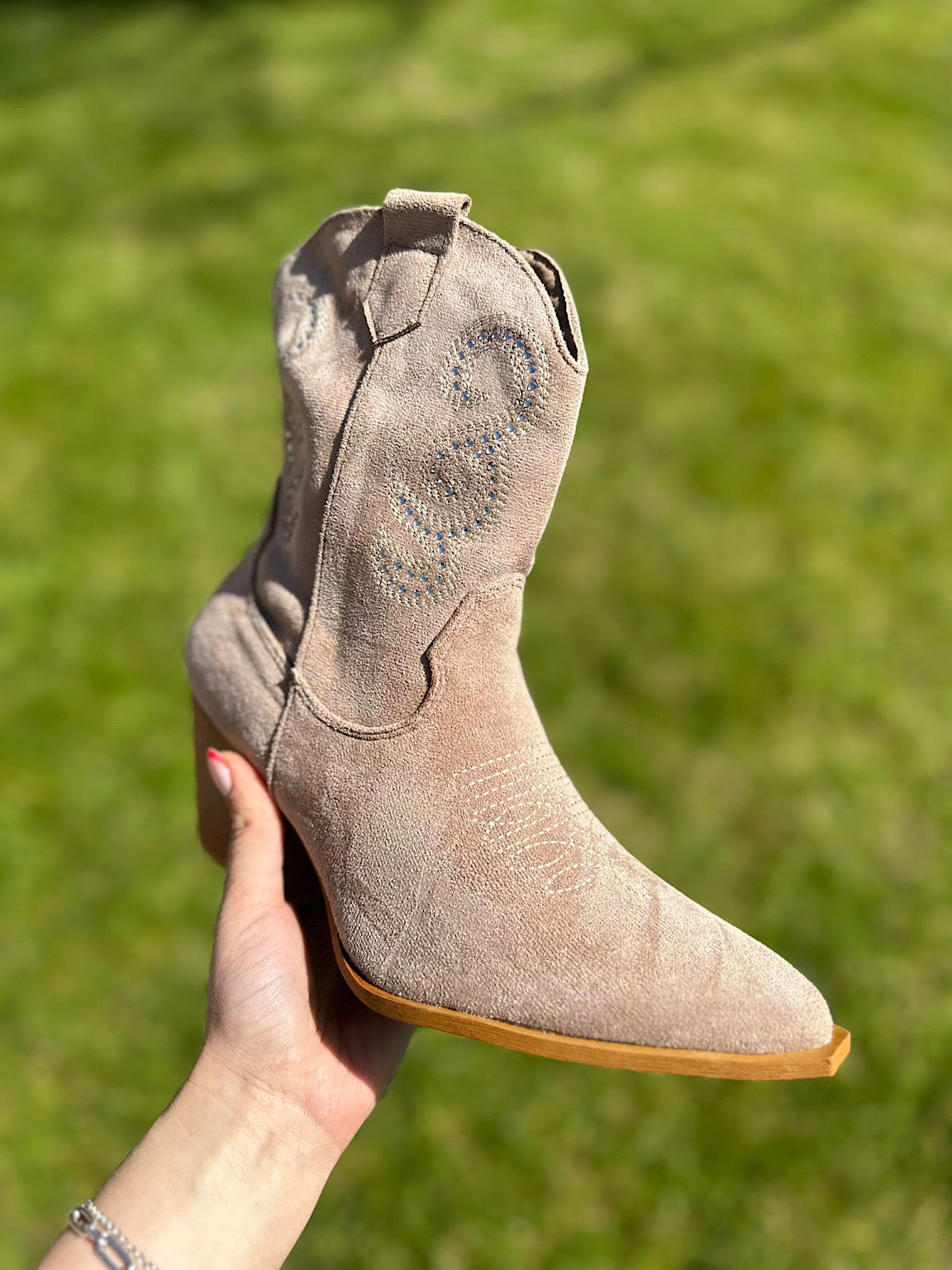 Stone Diamante Western Boots