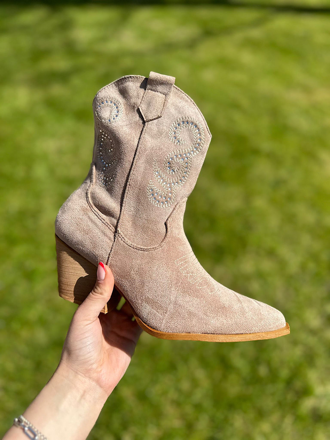 Stone Diamante Western Boots