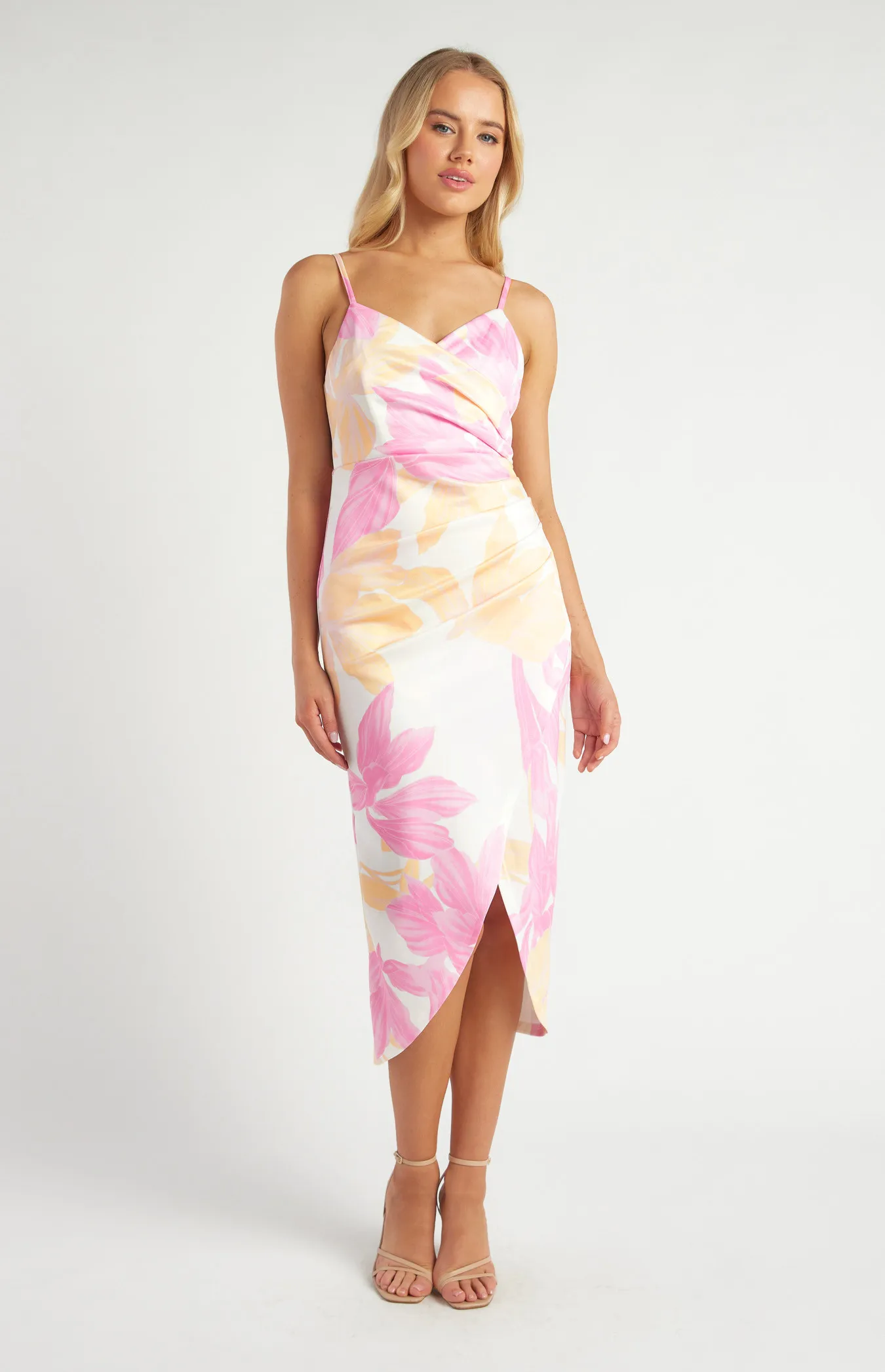 Stretch Bodycon Floral Dress with Side Pleat Details (SDR1690A)