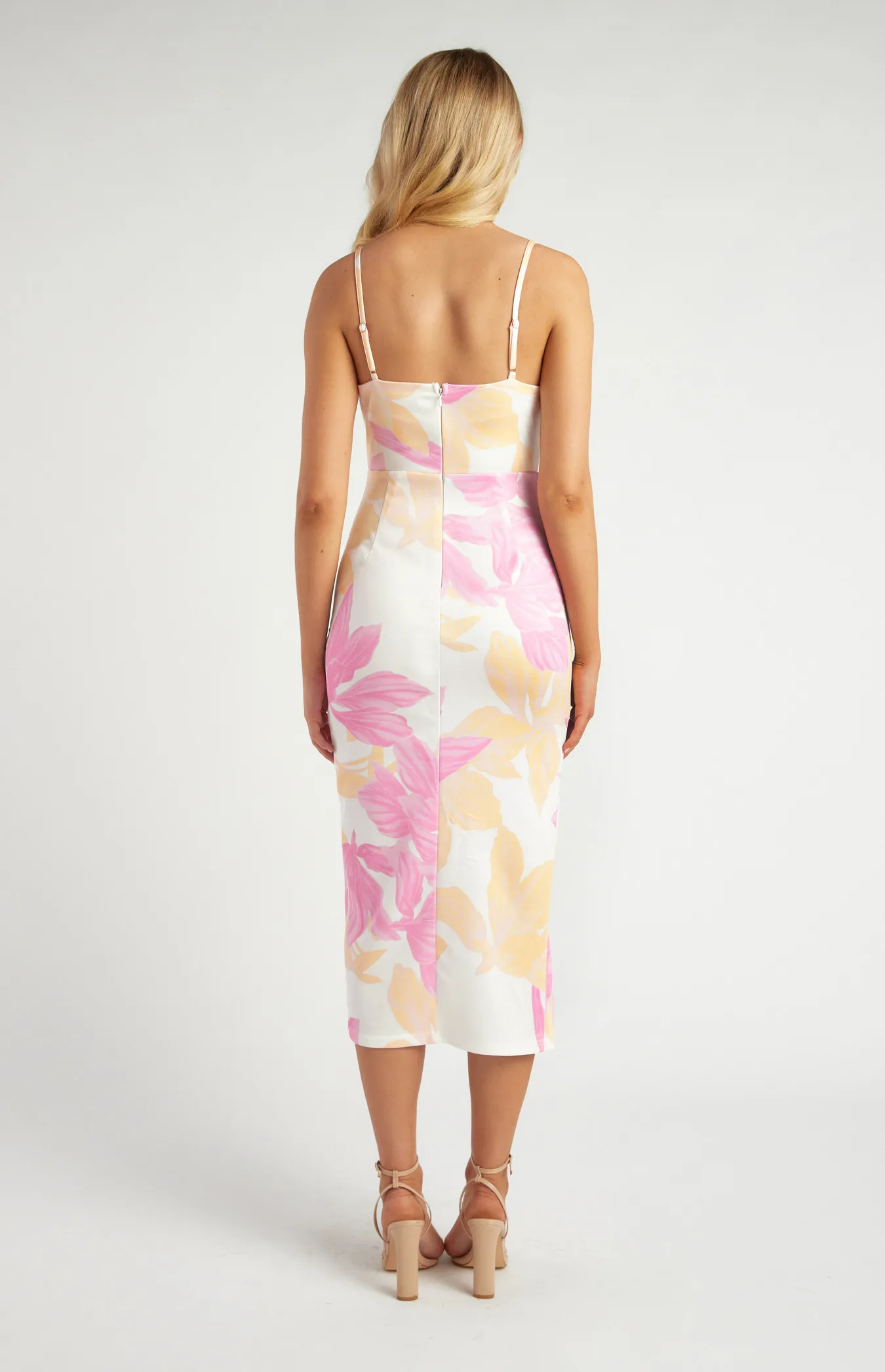 Stretch Bodycon Floral Dress with Side Pleat Details (SDR1690A)