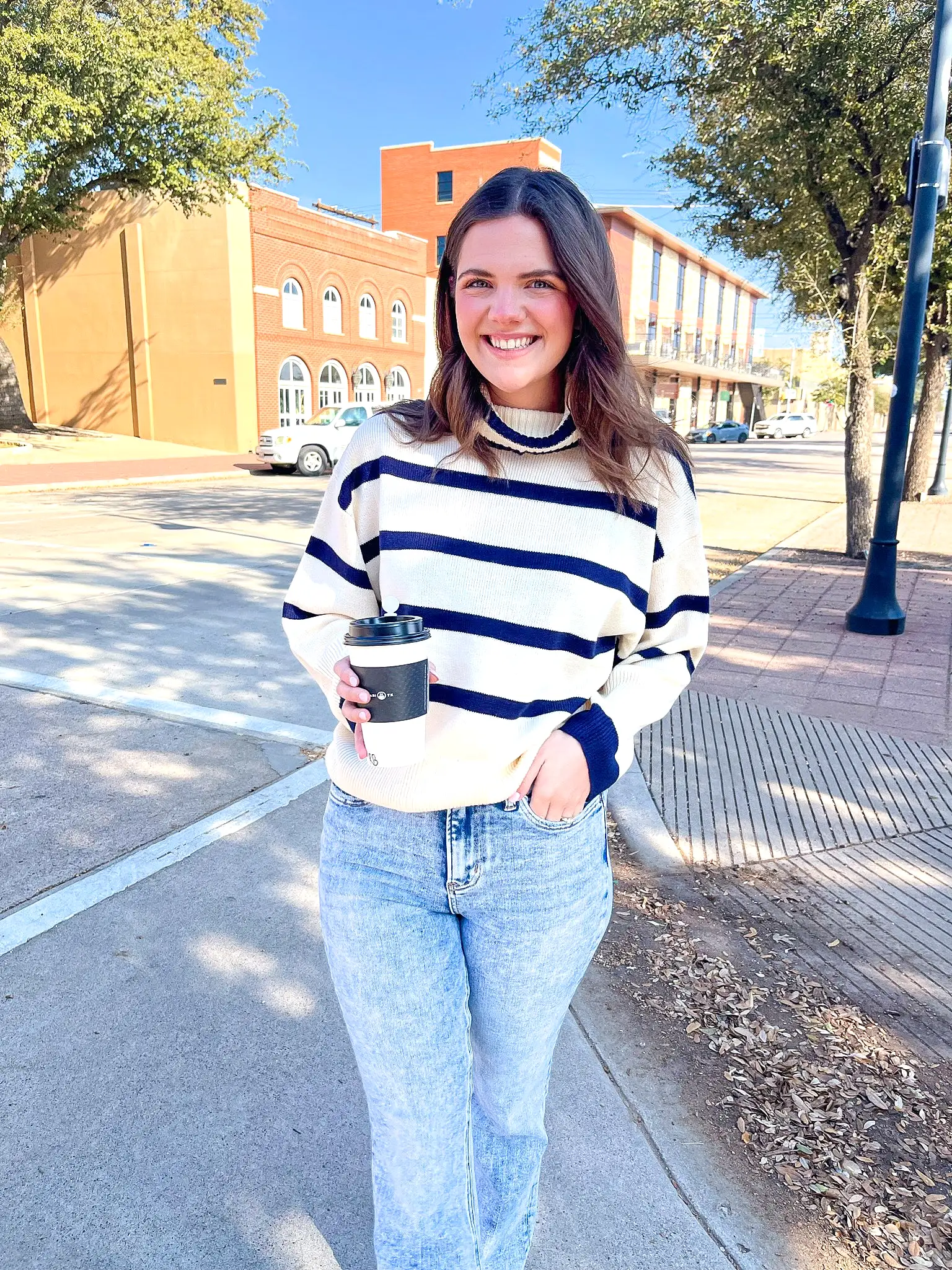 Striped Turtleneck Sweater- Cream/ Navy