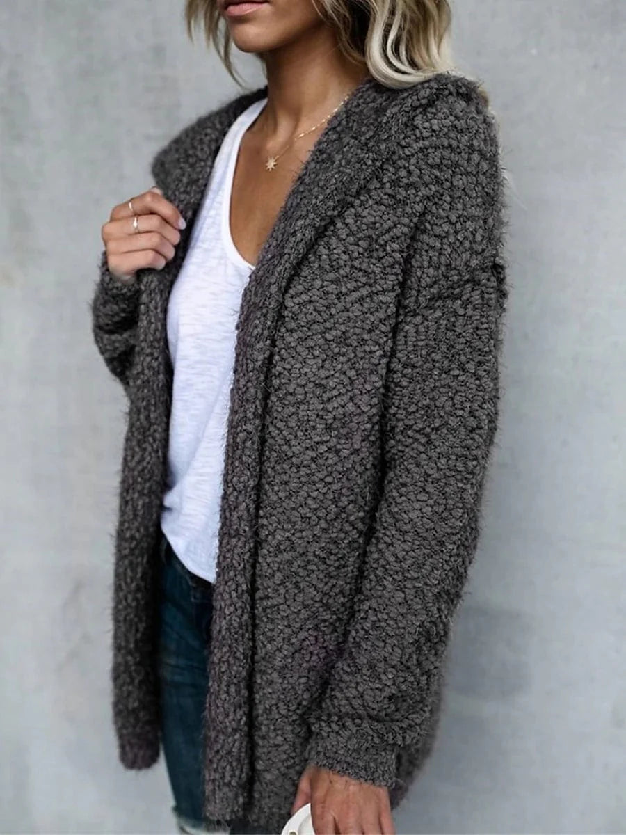 Stylish Women's Teddy Fleece Jacket with Hood and Pockets