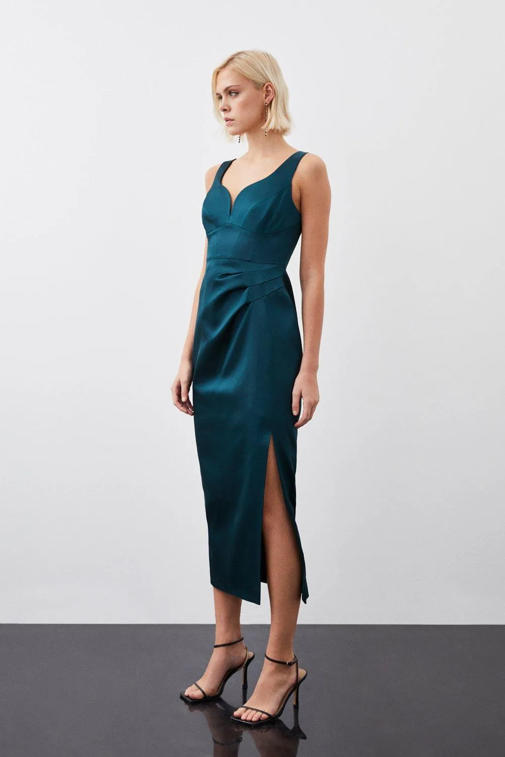 Tailored Italian Structured Satin Corset Detail Maxi Dress | Karen Millen