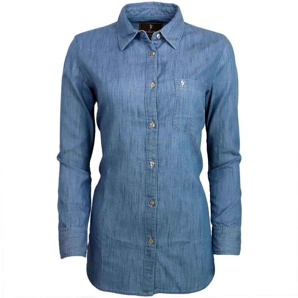 The Celtic Ranch Women's Classic Long Sleeve Button-Down Denim Shirt