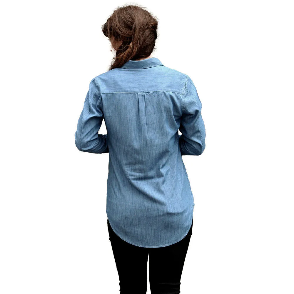 The Celtic Ranch Women's Classic Long Sleeve Button-Down Denim Shirt