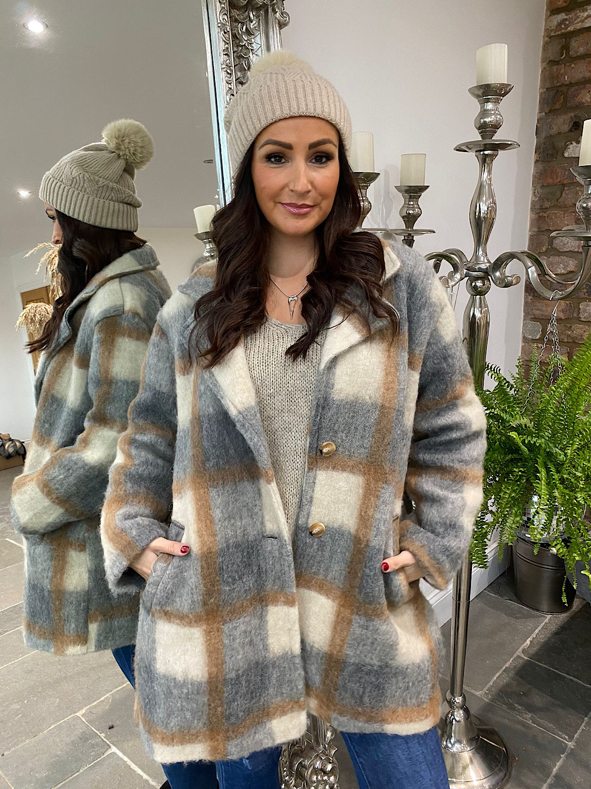 Two Pocket Checked Coat Alisha