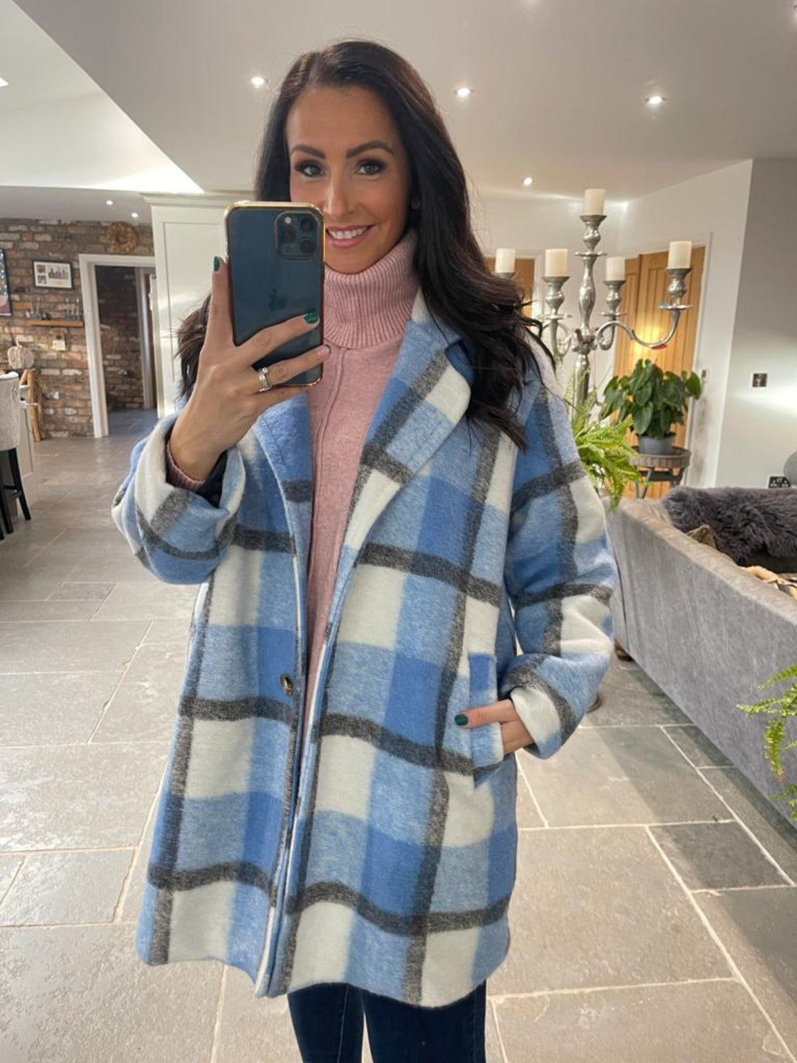 Two Pocket Checked Coat Alisha