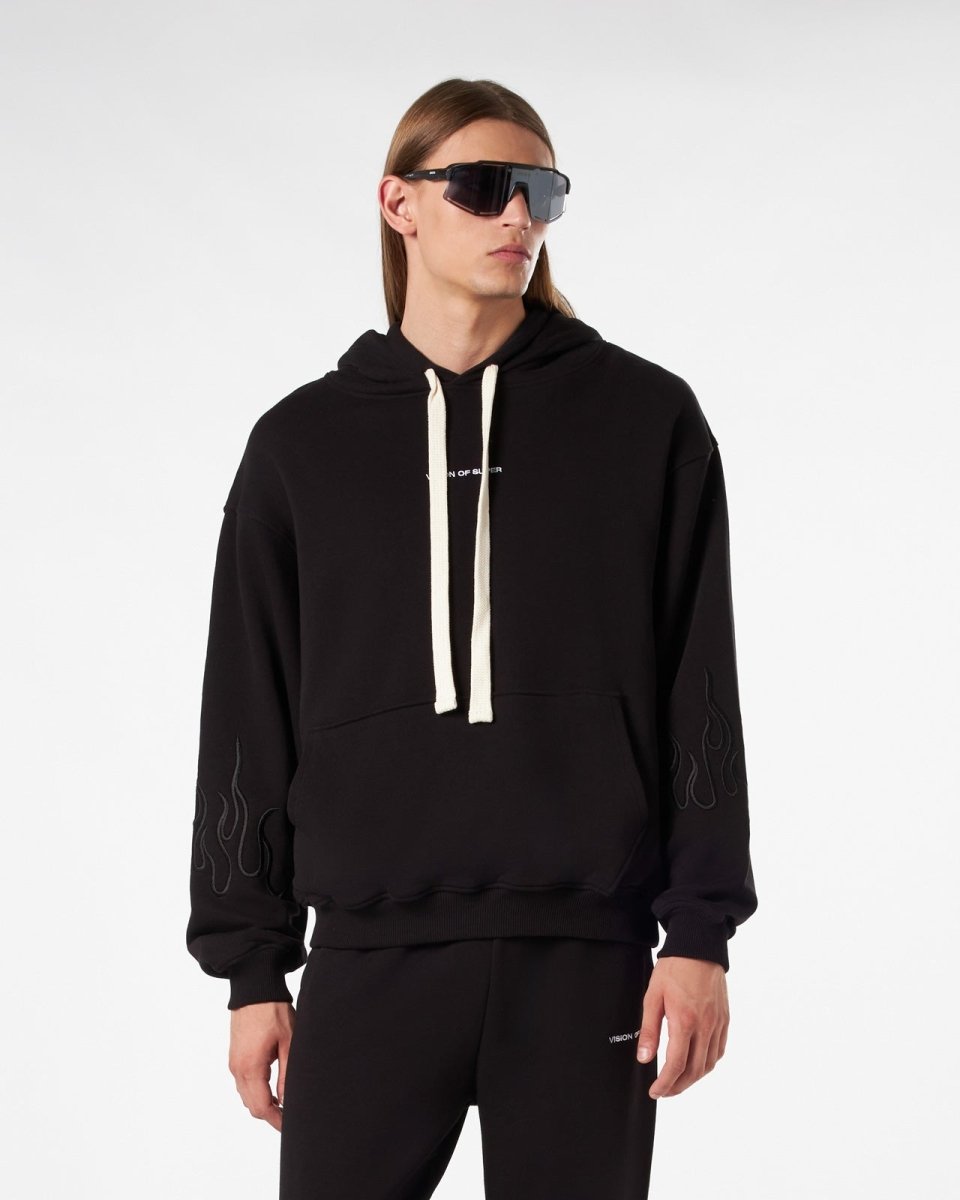 Vision Of Super Vs00862 Hoodie With Black Flames  Black