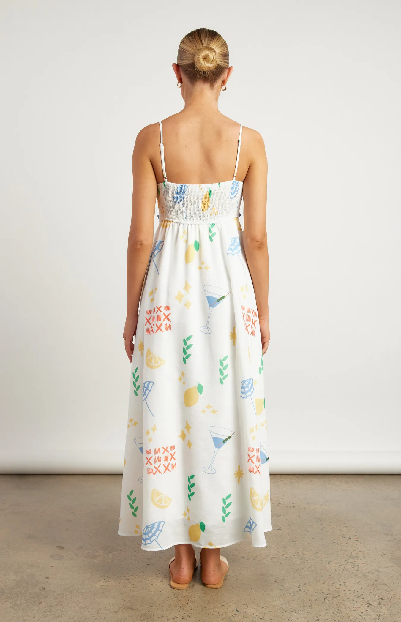 Wave Trim Icon Print Faux Linen Maxi Dress (WDR728B)