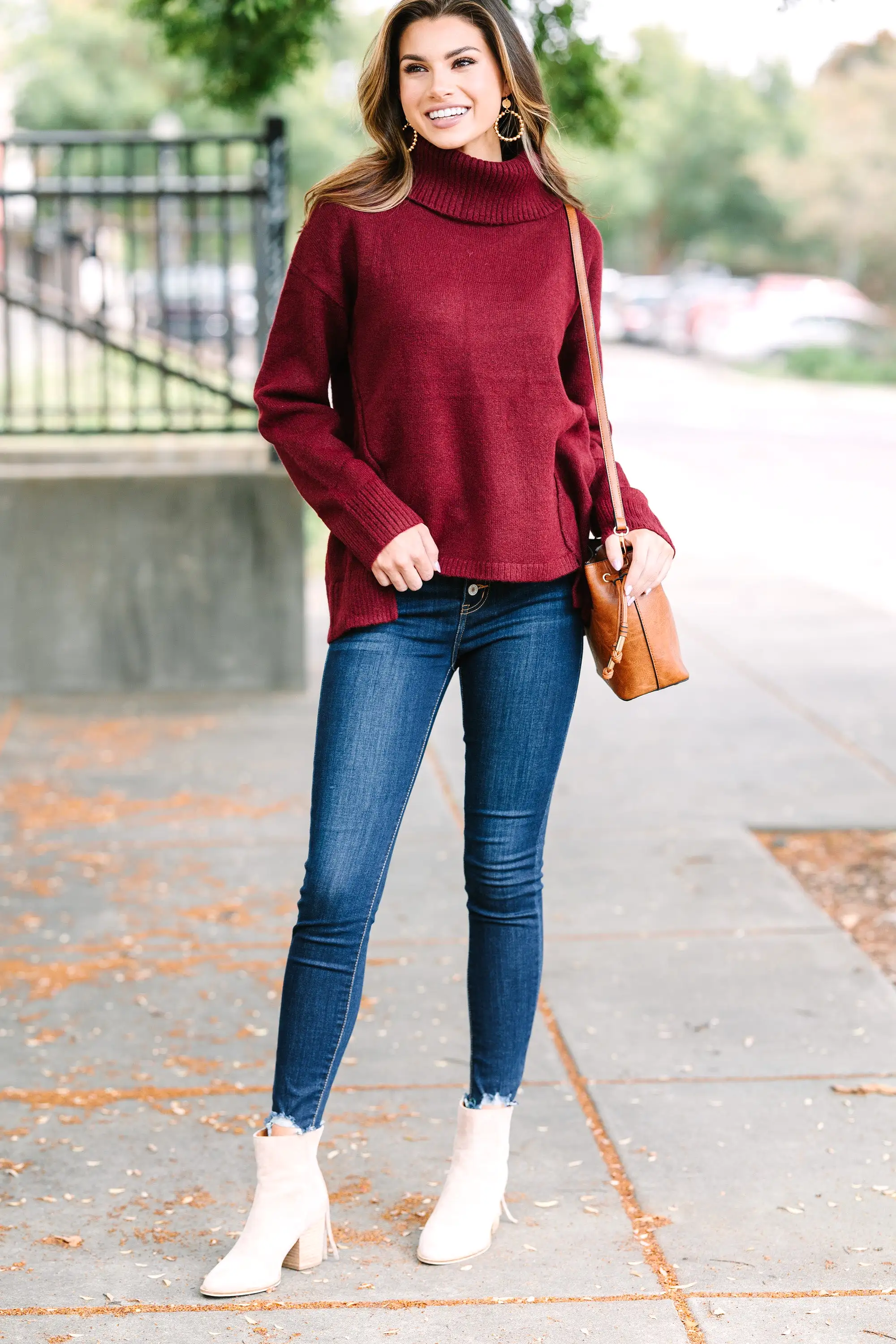 What A Day Burgundy Red Turtleneck Sweater