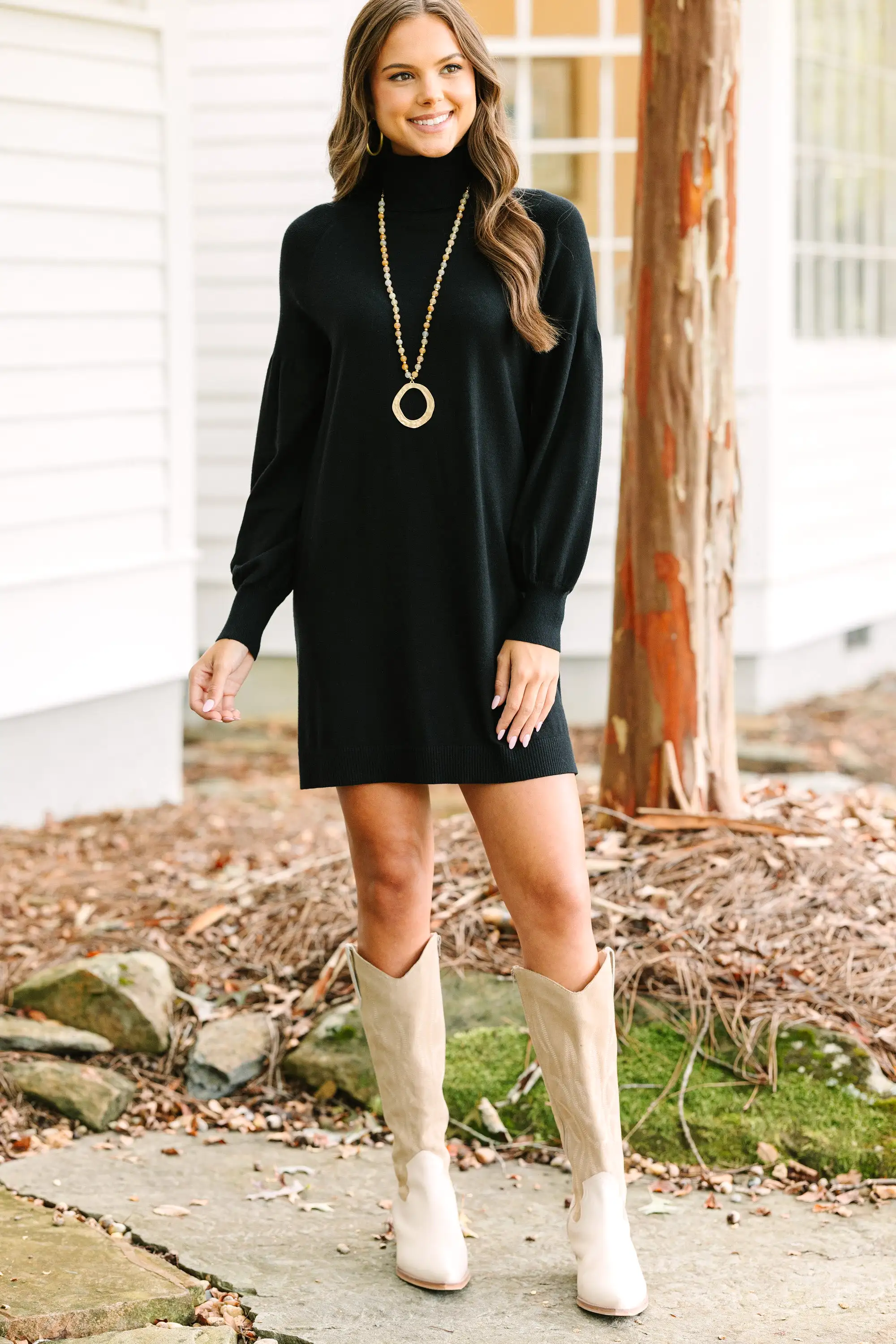 Wherever You Go Black Turtleneck Sweater Dress