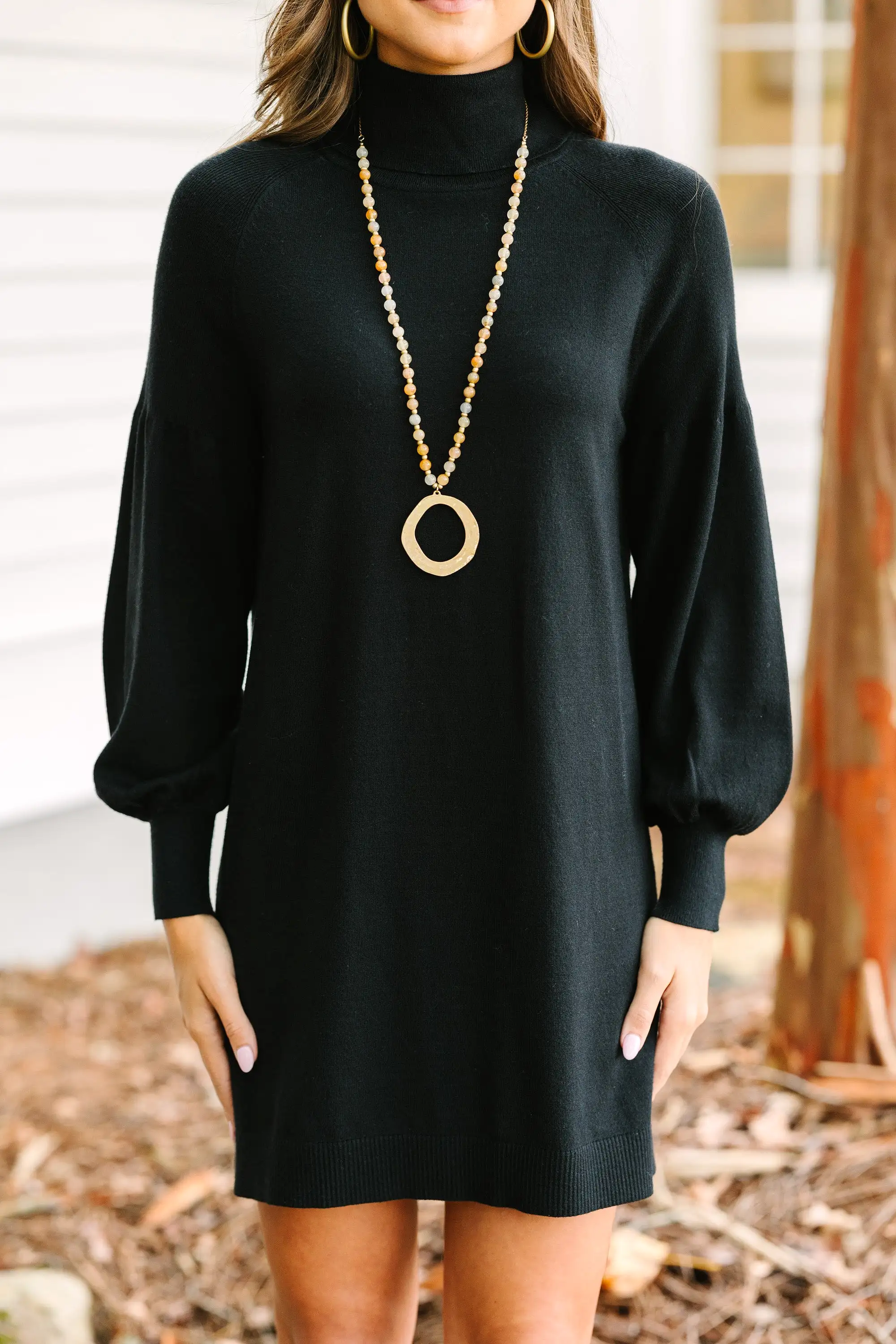 Wherever You Go Black Turtleneck Sweater Dress