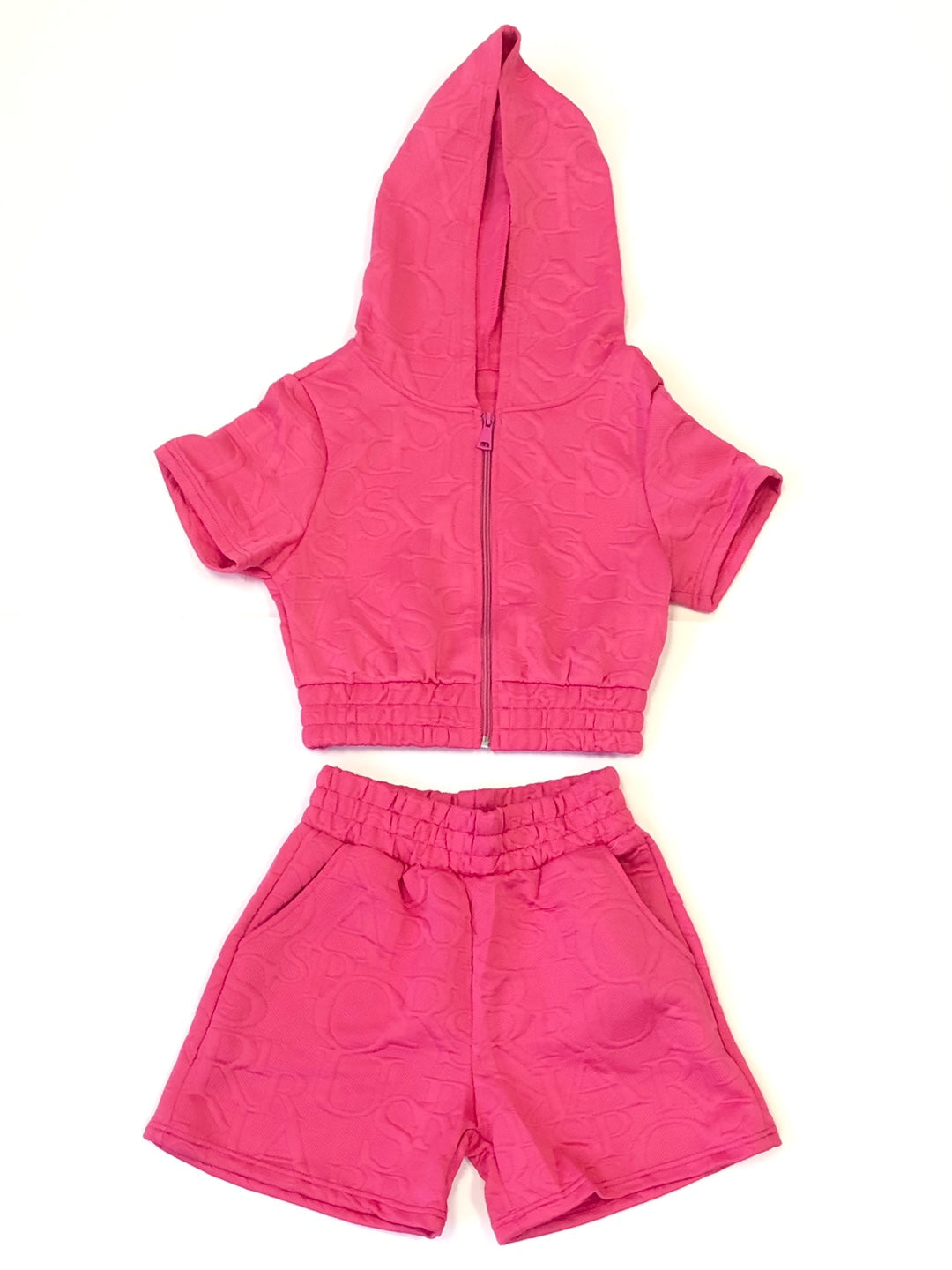 Women Embossed Zip Up Hoodie Set